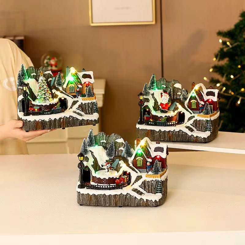 Rotating Christmas Village Music Box With Rotating Train - The Gears