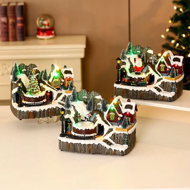 Rotating Christmas Village Music Box With Rotating Train - The Gears
