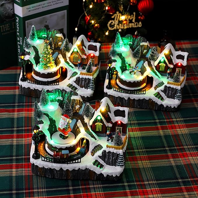 Rotating Christmas Village Music Box With Rotating Train - The Gears