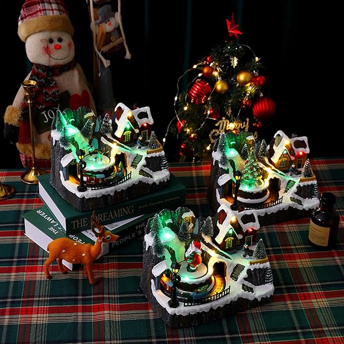 Rotating Christmas Village Music Box With Rotating Train - The Gears