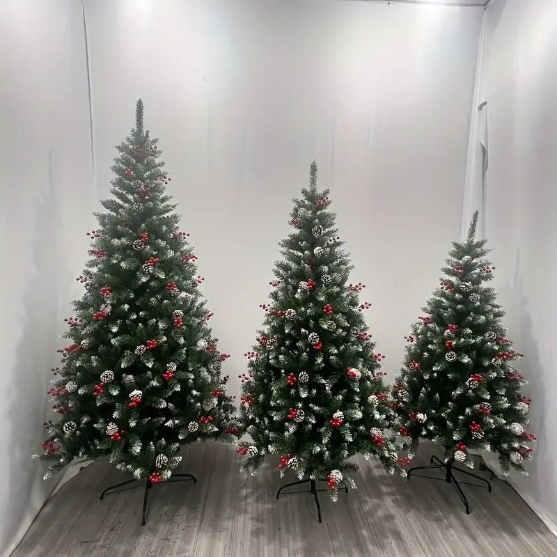 Snow Flocked Christmas Tree with Pine Cones & Red Berries (4–8ft) - The Gears