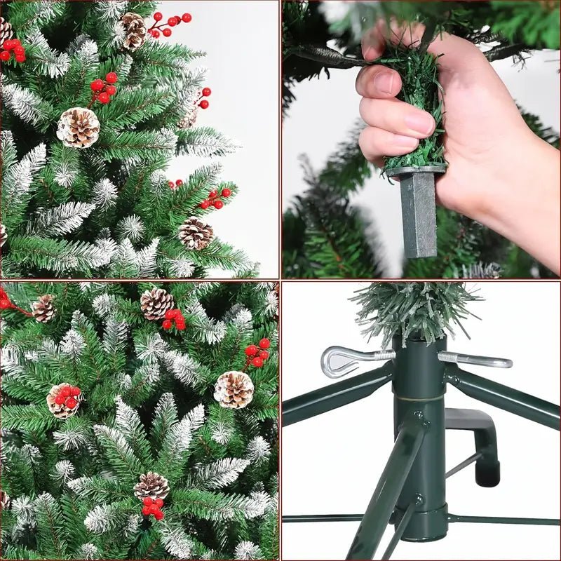 Snow Flocked Christmas Tree with Pine Cones & Red Berries (4–8ft) - The Gears