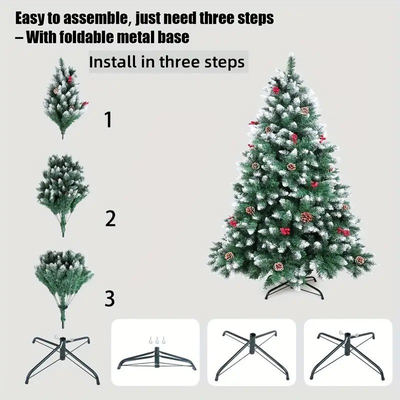 Snow Flocked Christmas Tree with Pine Cones & Red Berries (4–8ft) - The Gears