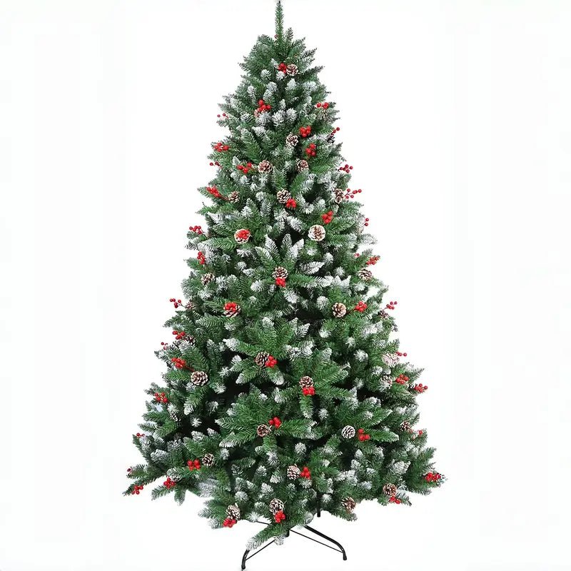 Snow Flocked Christmas Tree with Pine Cones & Red Berries (4–8ft) - The Gears
