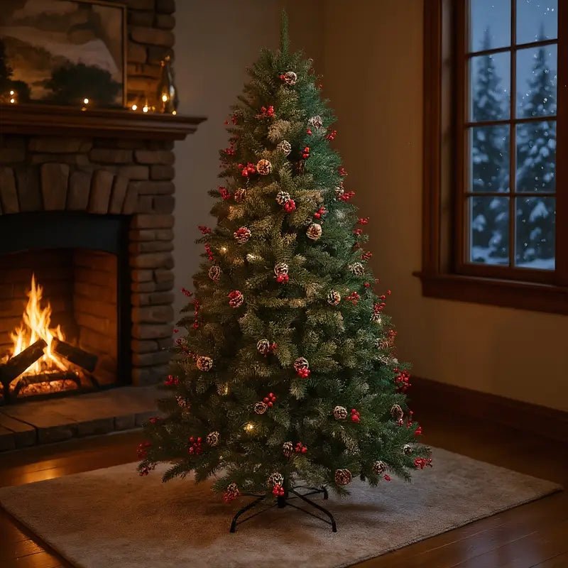 Snow Flocked Christmas Tree with Pine Cones & Red Berries (4–8ft) - The Gears