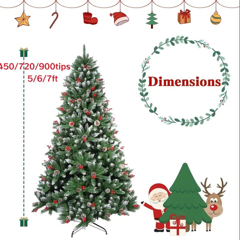Snow Flocked Christmas Tree with Pine Cones & Red Berries (4–8ft) - The Gears