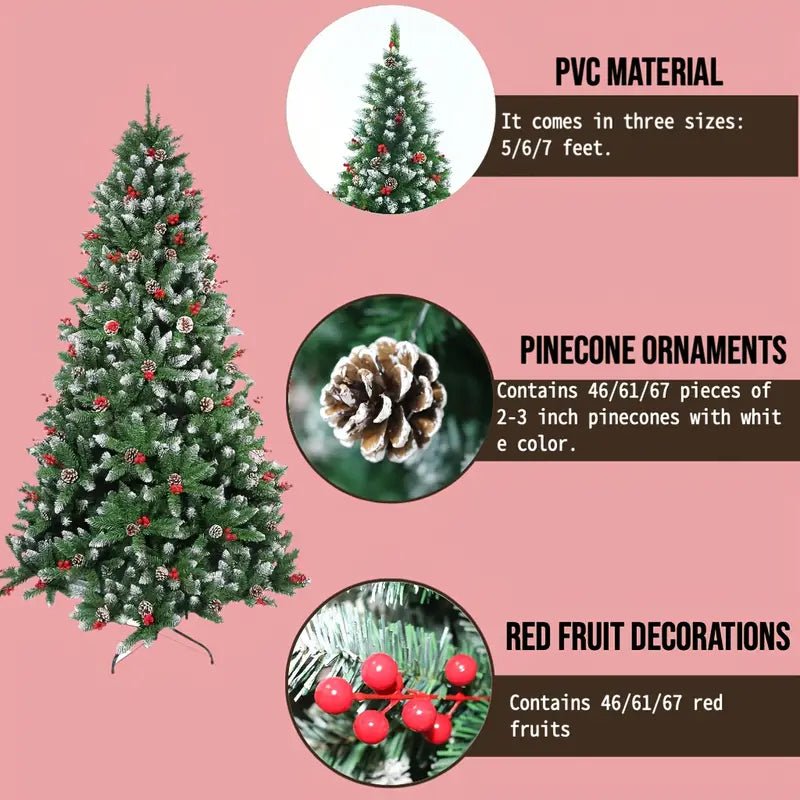 Snow Flocked Christmas Tree with Pine Cones & Red Berries (4–8ft) - The Gears