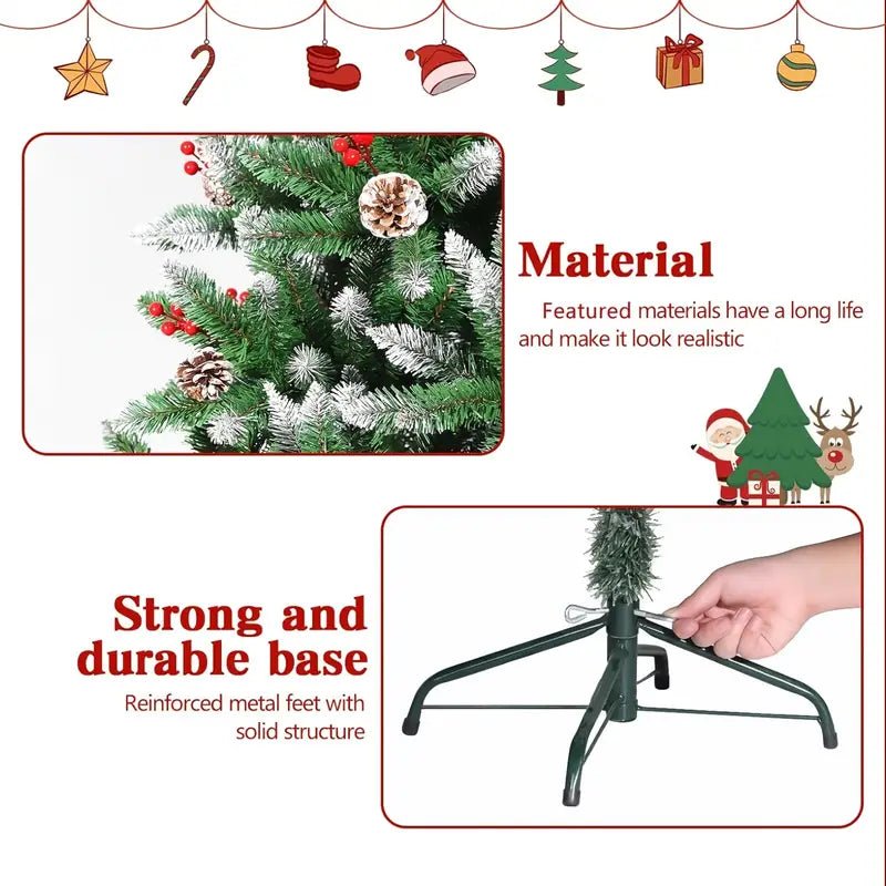 Snow Flocked Christmas Tree with Pine Cones & Red Berries (4–8ft) - The Gears