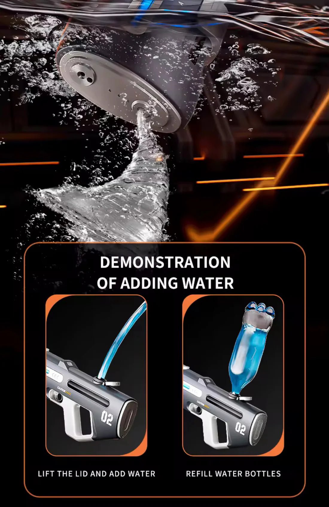 SummerShot 62cm 820CC High Power Automatic Water Gun | Rechargeable Holi Pichkari - The Gears