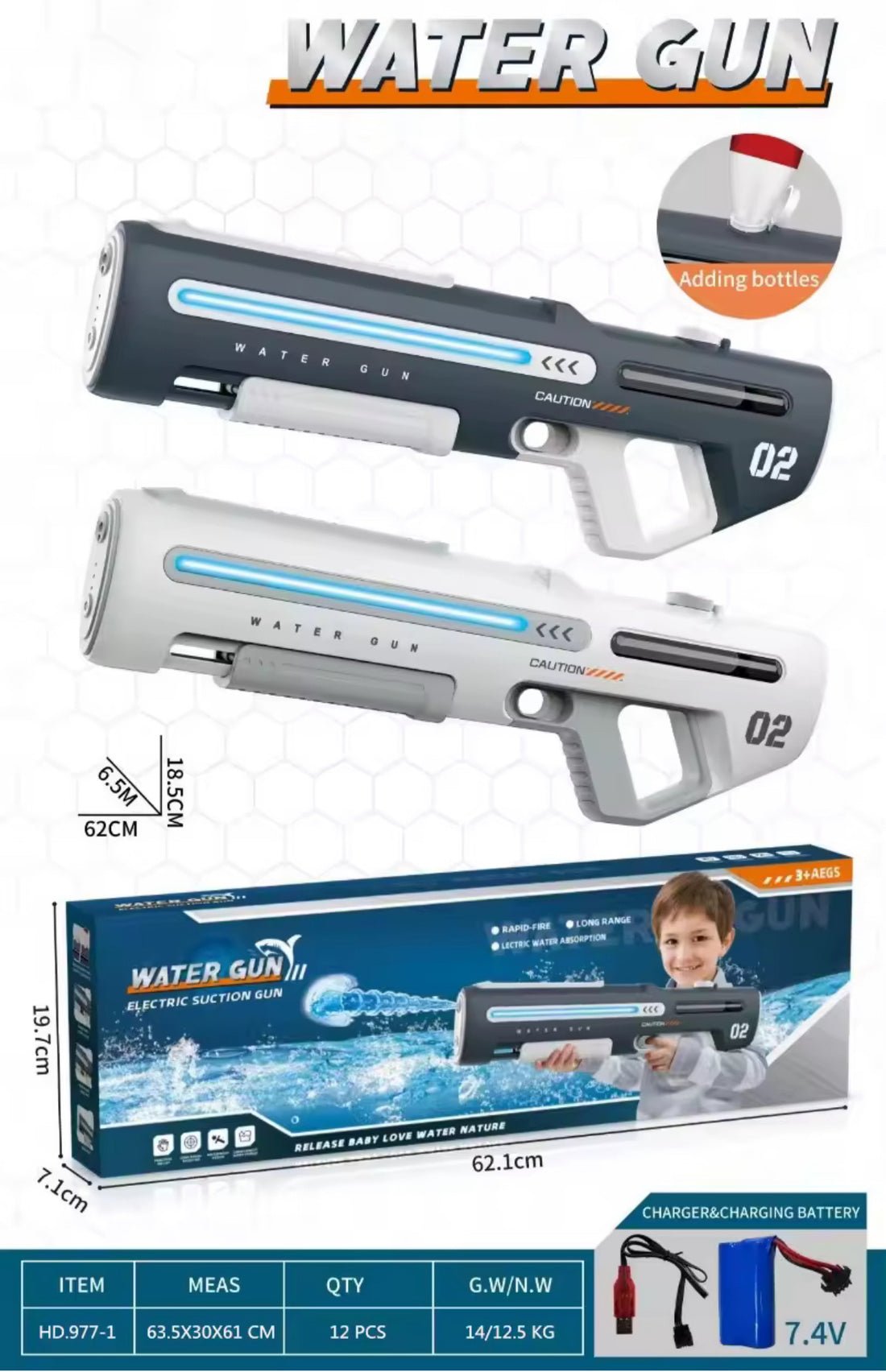 SummerShot 62cm 820CC High Power Automatic Water Gun | Rechargeable Holi Pichkari - The Gears
