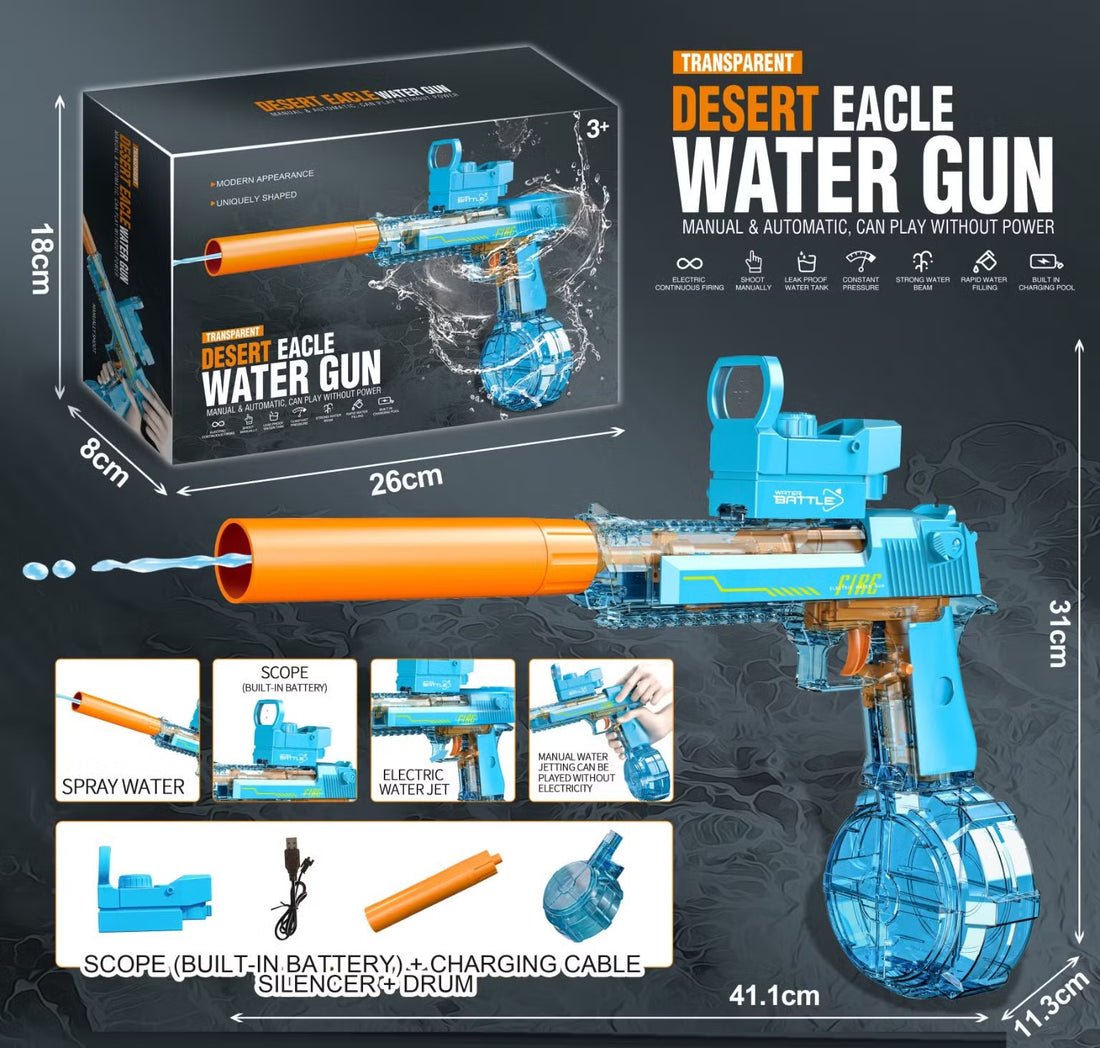 ThunderStrike 32ft Desert Eagle Electric Water Gun | High - Pressure Rechargeable Holi Pichkari - The Gears