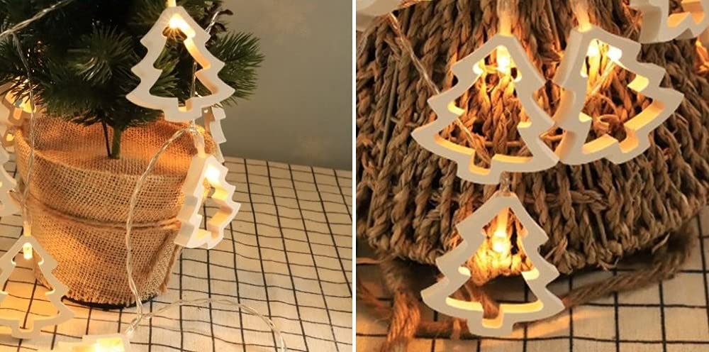 Wooden Christmas Tree Shaped LED Lights  (20L-WoodChrismas Tree- Warm White ) - Homely Arts