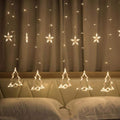 Christmas Tree Curtain Lights | Warm White LED - 3Mtr | 6 STARS + 6 CHRISTMAS TREE - Homely Arts