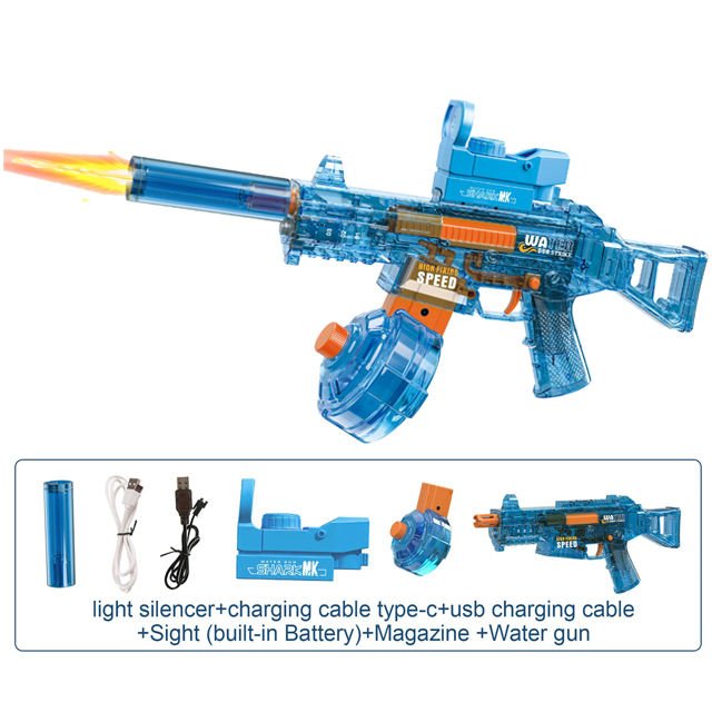 UMP45 Fire Breathing Electric Water Gun | LED Flame Effect + Sound | Rechargeable Holi Pichkari - The Gears
