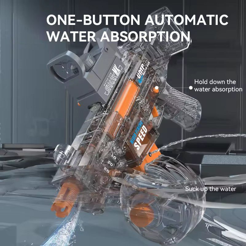 UMP45 Fire Breathing Electric Water Gun | LED Flame Effect + Sound | Rechargeable Holi Pichkari - The Gears