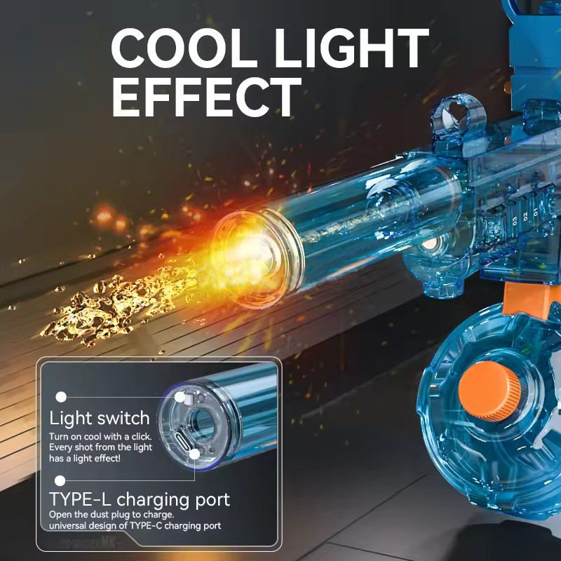 UMP45 Fire Breathing Electric Water Gun | LED Flame Effect + Sound | Rechargeable Holi Pichkari - The Gears