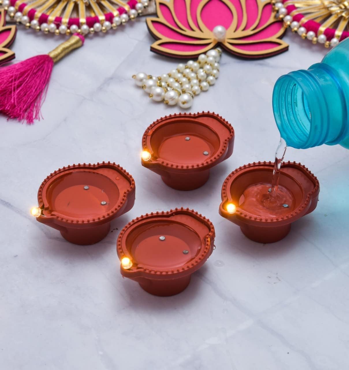 Water Sensor LED Brown Diyas Candle Eco - Friendly Diya, Battery Operated - The Gears