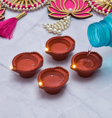Water Sensor LED Brown Diyas Candle Eco - Friendly Diya, Battery Operated - The Gears