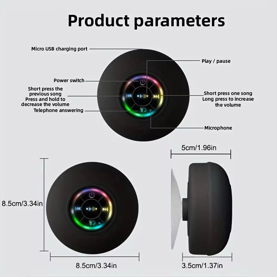 Waterproof Bluetooth Speaker with Suction Cup & LED lighting - The Gears
