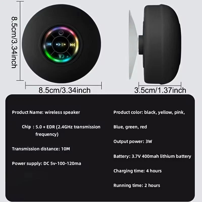 Waterproof Bluetooth Speaker with Suction Cup & LED lighting - The Gears