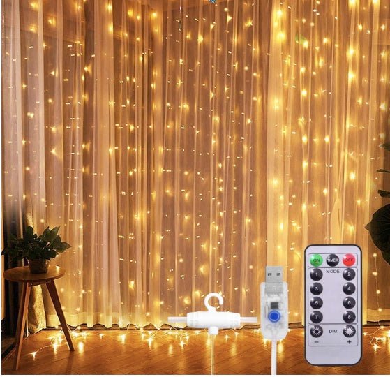 Window Curtain String Light 300 LED 8 Lighting Modes Fairy Lights Remote Control USB Powered Waterproof lights for home decoration light Diwali Valentines Bedroom Party Wedding Diwali (Warm White) - The Gears