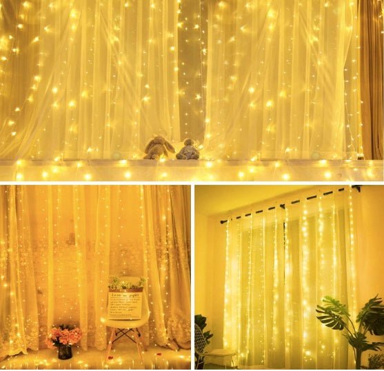 Window Curtain String Light 300 LED 8 Lighting Modes Fairy Lights Remote Control USB Powered Waterproof lights for home decoration light Diwali Valentines Bedroom Party Wedding Diwali (Warm White) - The Gears