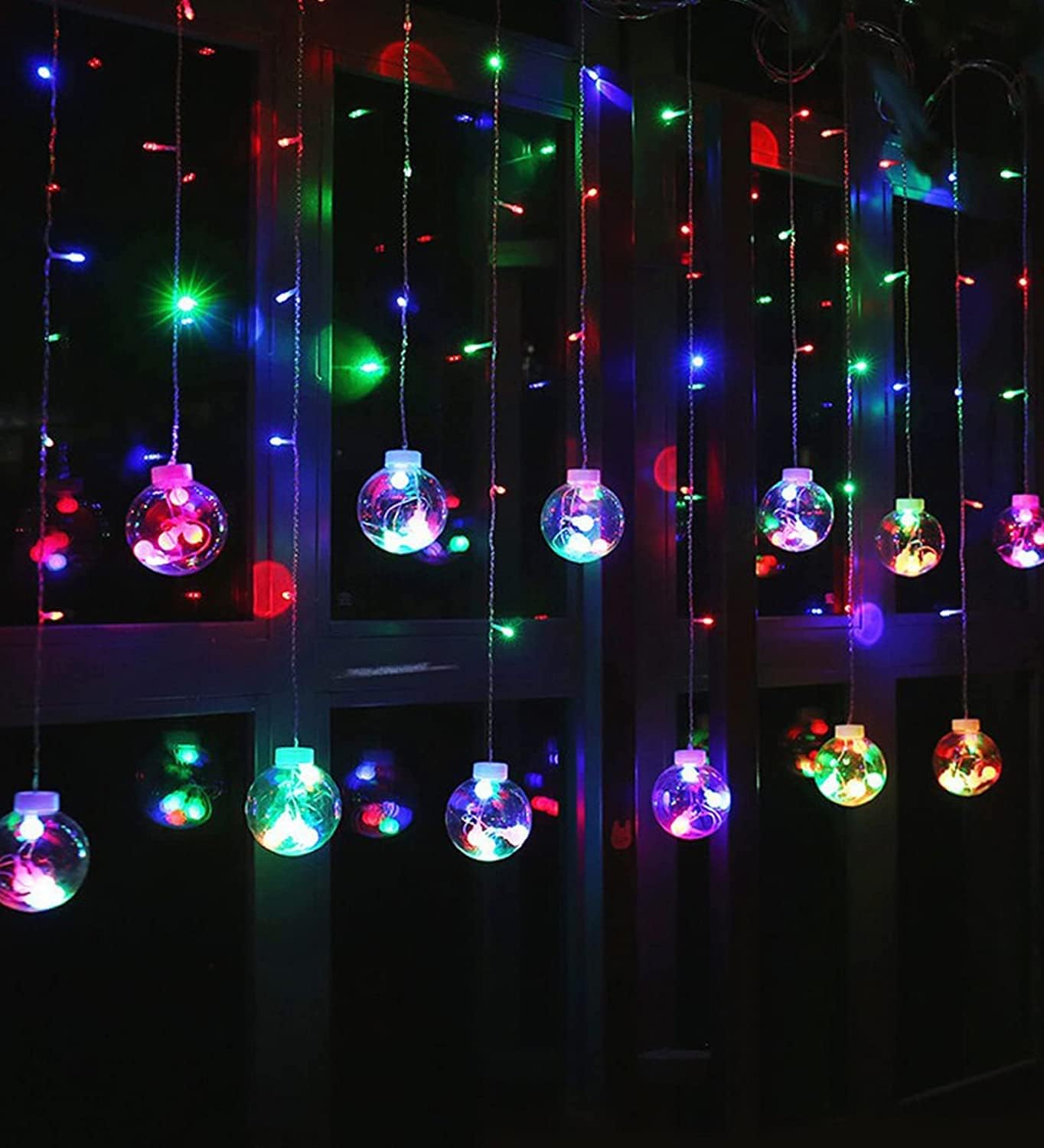 Wish Balls window Curtain String Lights with 8 Flashing Modes (12 Multicolor) - The Gears