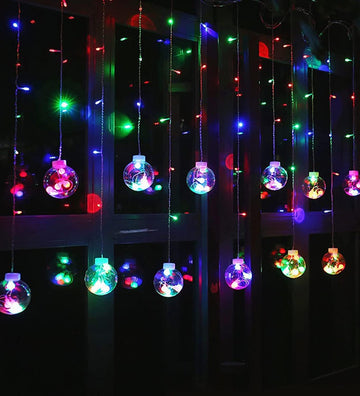 Wish Balls window Curtain String Lights with 8 Flashing Modes (12 Multicolor) - The Gears