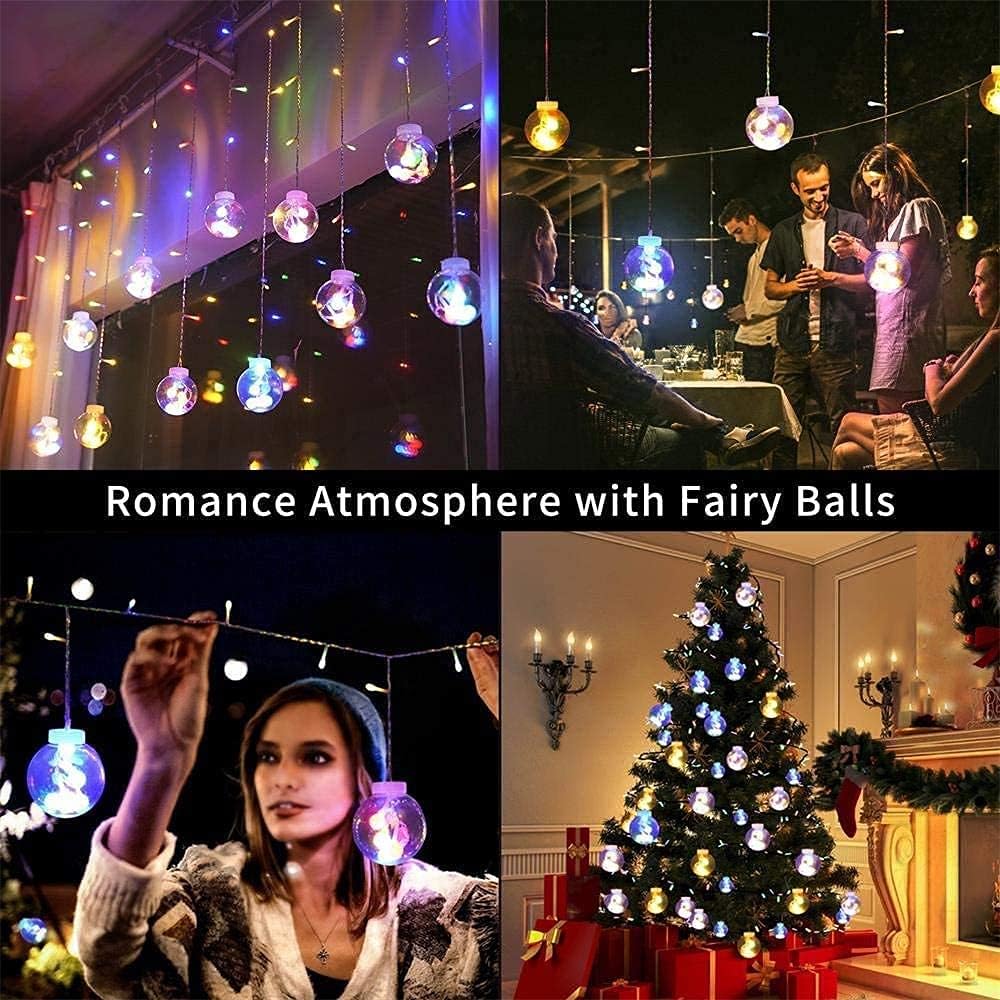 Wish Balls window Curtain String Lights with 8 Flashing Modes (12 Multicolor) - The Gears