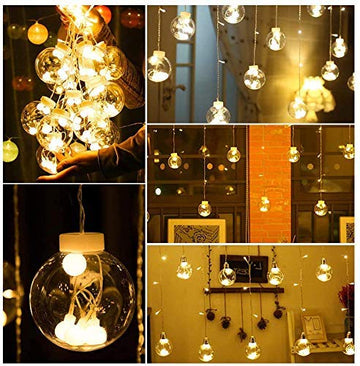 Wish Balls window Curtain String Lights with 8 Flashing Modes (12 Warm White) - The Gears