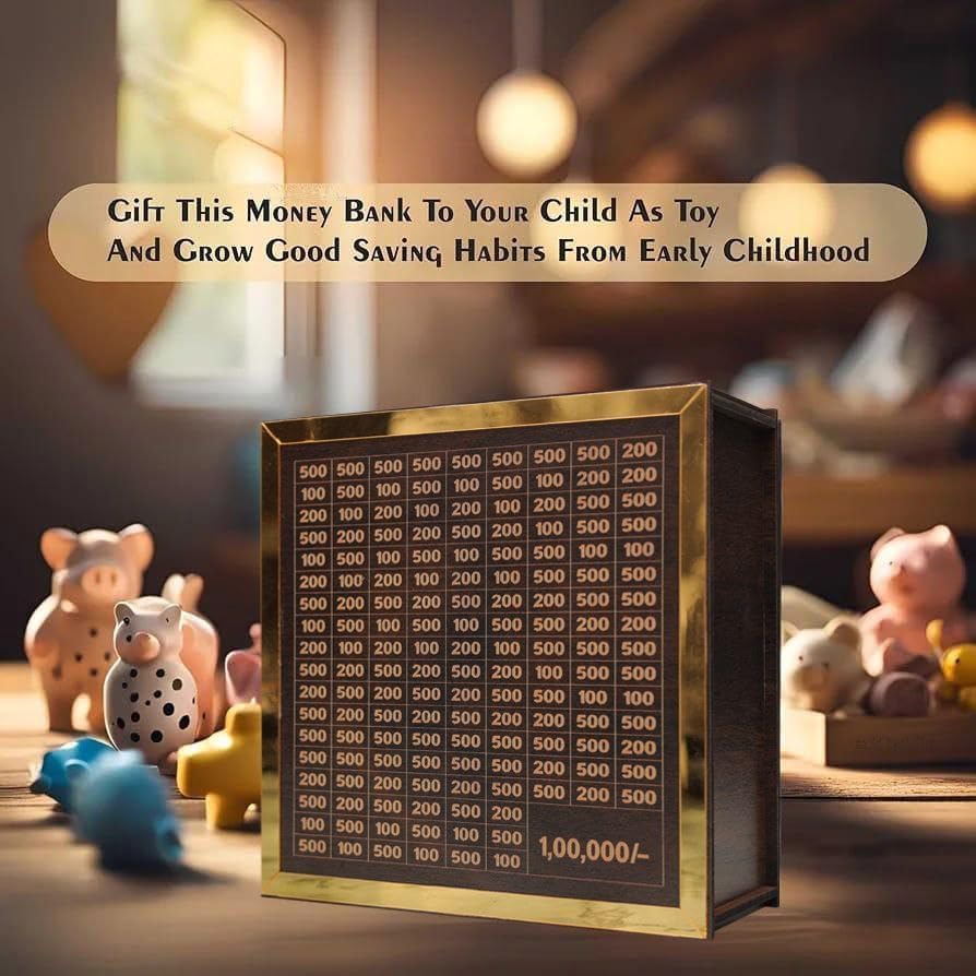 Wooden Money Box with Savings Tracker – ₹1 Lakh Goal Piggy Bank | 100000 Savings Gullak for Kids & Adults - The Gears