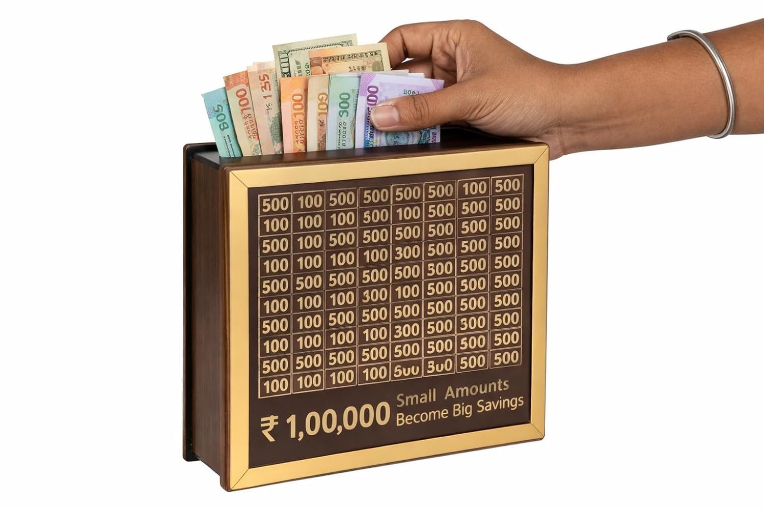 Wooden Money Box with Savings Tracker – ₹1 Lakh Goal Piggy Bank | 100000 Savings Gullak for Kids & Adults - The Gears