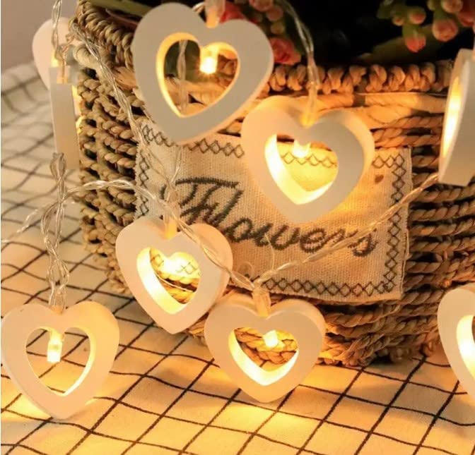 Wooden Heart String Lights 10 LED Hearts